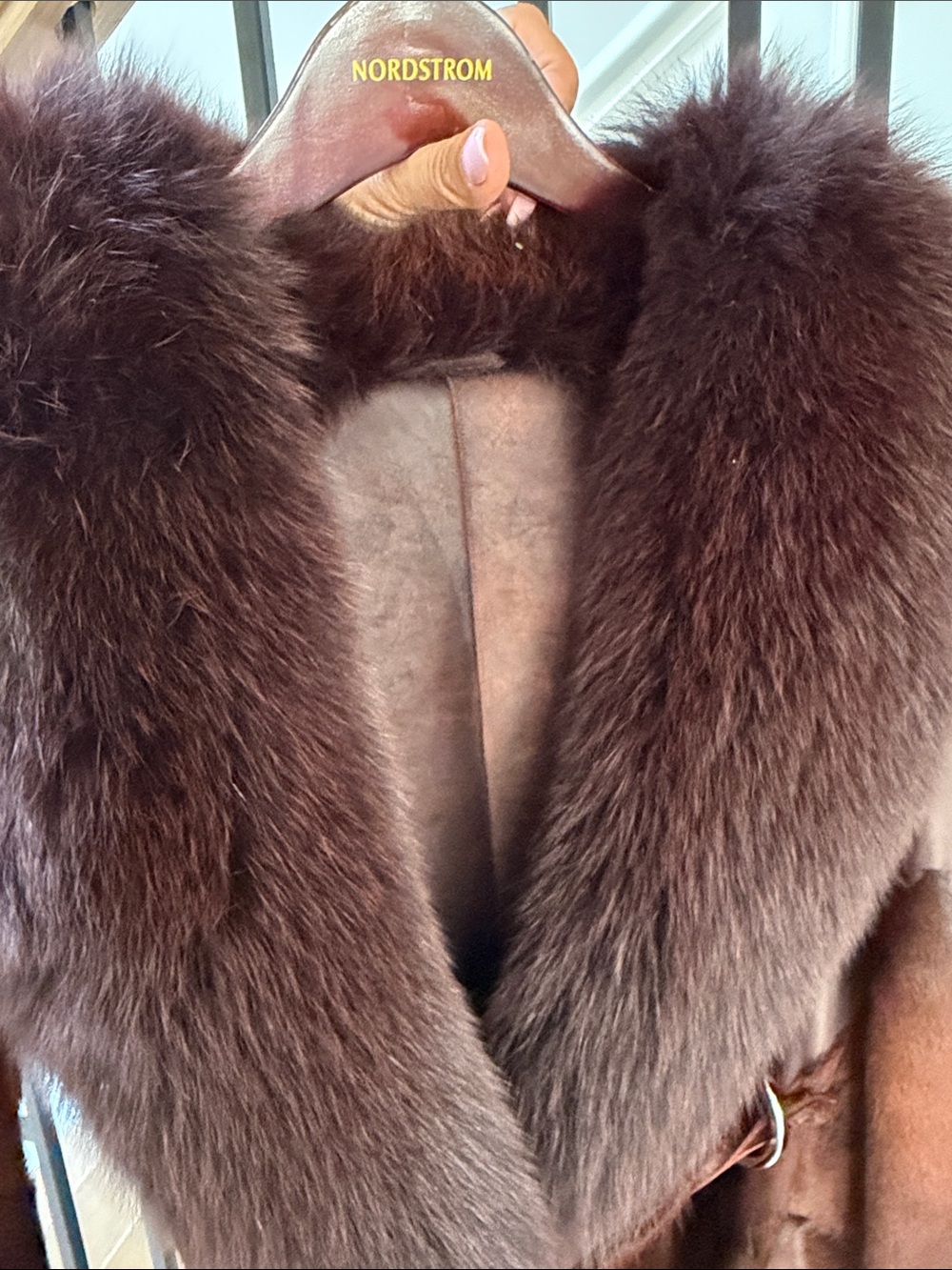 Women genuine pony hair REVERSIBLE 2 tone coat Shearling Coat with Fur Collar - Picture 6 of 13